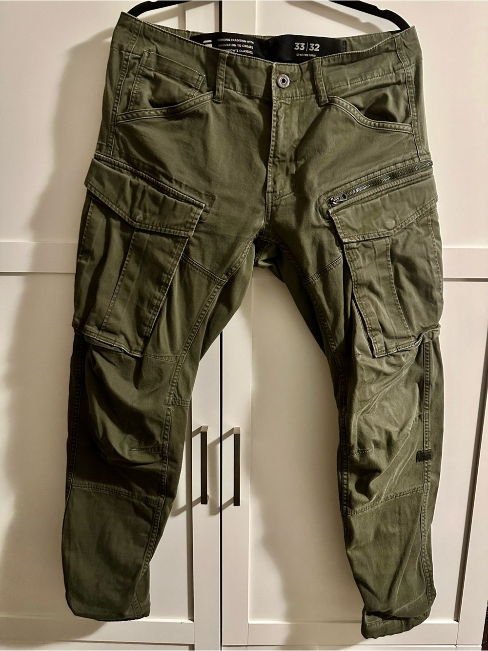 Men's G-Star Raw Rovic Cargo Pants in Olive Green - Utility Workwear